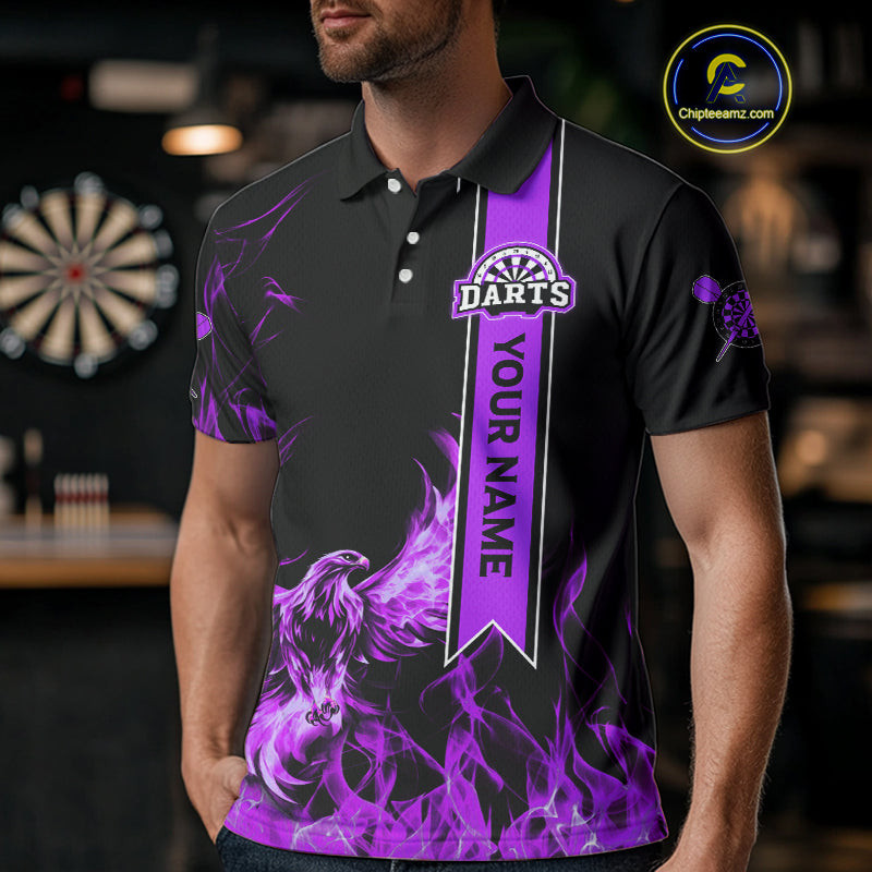 Custom Purple Flames Eagle Dart Shirts For Men Eagle Dart Team Jerseys Personalized NYN1108