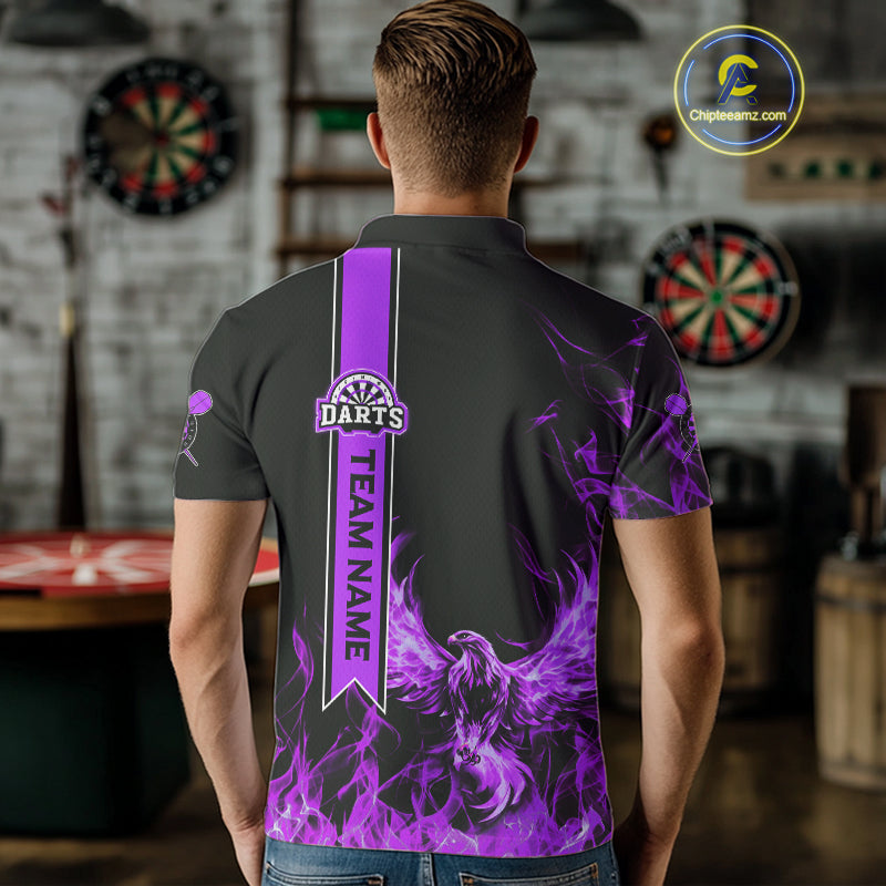 Custom Purple Flames Eagle Dart Shirts For Men Eagle Dart Team Jerseys Personalized NYN1108