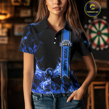 Load image into Gallery viewer, Custom Blue Flames Eagle Dart Shirts For Women Eagle Dart Team Jerseys Personalized NYN1110