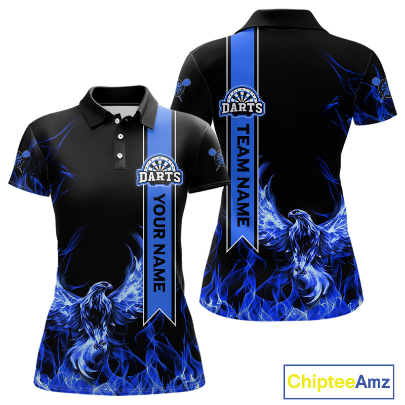 Custom Blue Flames Eagle Dart Shirts For Women Eagle Dart Team Jerseys Personalized NYN1110
