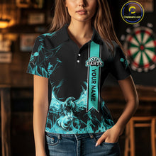 Load image into Gallery viewer, Custom Turquoise Flames Eagle Dart Shirts For Women Eagle Dart Team Jerseys Personalized NYN1111