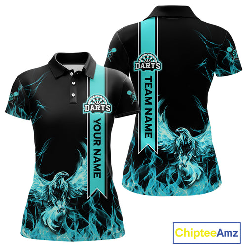 Custom Turquoise Flames Eagle Dart Shirts For Women Eagle Dart Team Jerseys Personalized NYN1111