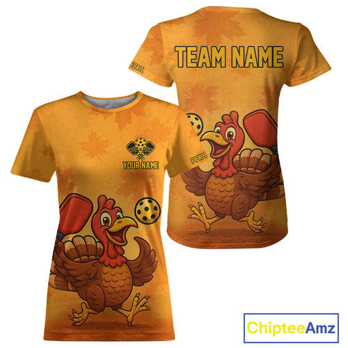 Custom Funny Turkey Autumn Pickleball T-Shirt For Women Thanksgiving Pickleball Shirt NYN1441
