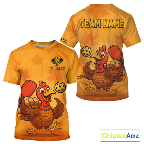 Custom Funny Turkey Autumn Pickleball T-Shirt For Men Thanksgiving Pickleball Shirt NYN1441
