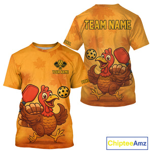Custom Funny Turkey Autumn Pickleball T-Shirt For Men Thanksgiving Pickleball Shirt NYN1441