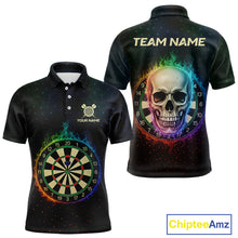 Load image into Gallery viewer, Custom Flames Skull Rainbow Dartboard Dart Men Polo Jerseys Colorful Dart Team Shirt NYN1697