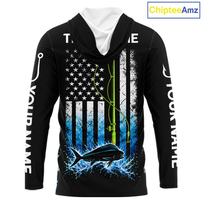 Custom Name Mahi Mahi Long Sleeve Fishing Jersey US Flag Fishing Rod Fishing Shirt, Gift For Fisherman NYN4874