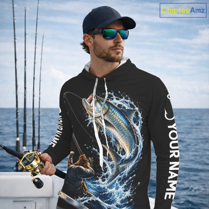 Custom Name Tarpon Long Sleeve Fishing Jersey US Flag Fishing Rod Fishing Shirt, Gift For Fisherman NYN4876