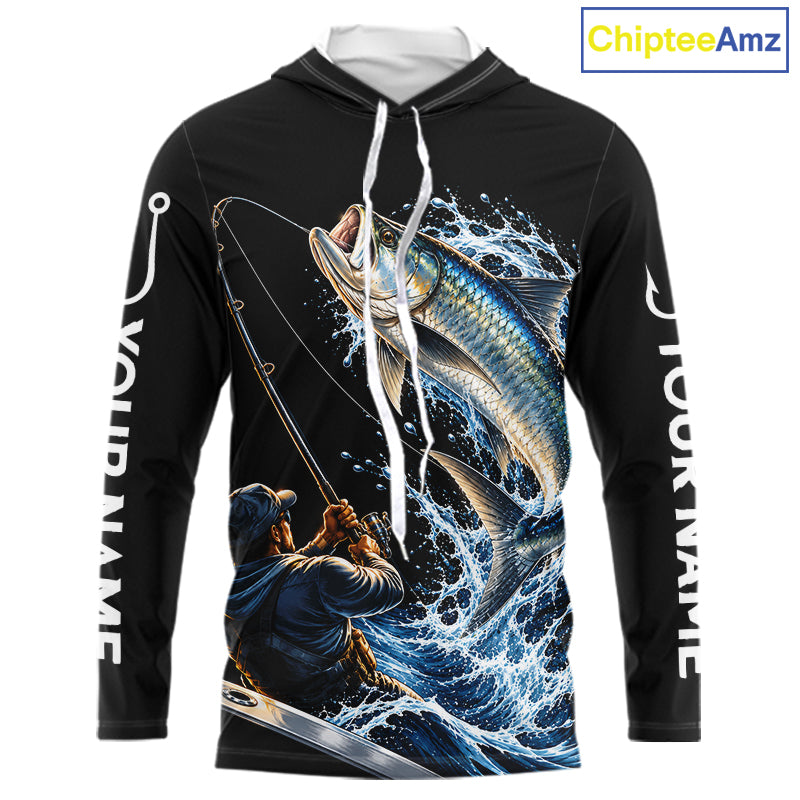 Custom Name Tarpon Long Sleeve Fishing Jersey US Flag Fishing Rod Fishing Shirt, Gift For Fisherman NYN4876