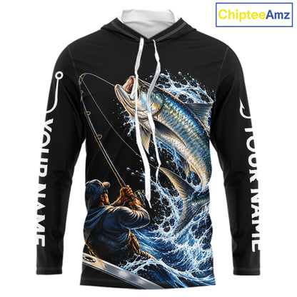 Custom Name Tarpon Long Sleeve Fishing Jersey US Flag Fishing Rod Fishing Shirt, Gift For Fisherman NYN4876