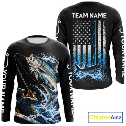 Custom Name Tarpon Long Sleeve Fishing Jersey US Flag Fishing Rod Fishing Shirt, Gift For Fisherman NYN4876