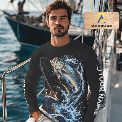 Custom Name Tarpon Long Sleeve Fishing Jersey US Flag Fishing Rod Fishing Shirt, Gift For Fisherman NYN4876