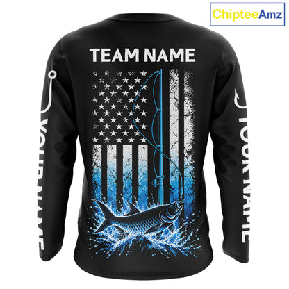 Custom Name Tarpon Long Sleeve Fishing Jersey US Flag Fishing Rod Fishing Shirt, Gift For Fisherman NYN4876