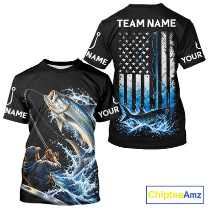 Custom Name Tarpon Long Sleeve Fishing Jersey US Flag Fishing Rod Fishing Shirt, Gift For Fisherman NYN4876