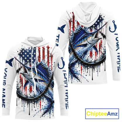 Custom Marlin Fishing Shirt Splatter US Flag Marlin Fishing Long Sleeve Performance Fishing Jersey NYN4877