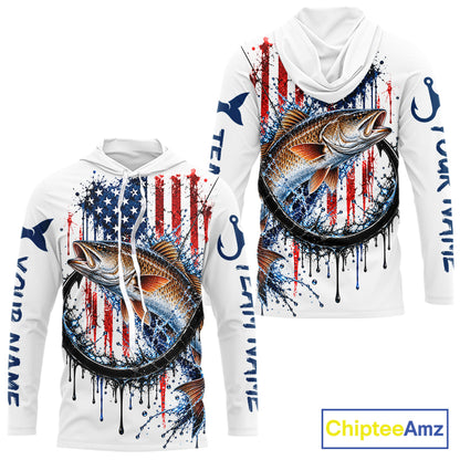 Custom Redfish Fishing Shirt Splatter US Flag Marlin Fishing Long Sleeve Performance Fishing Jersey NYN4878