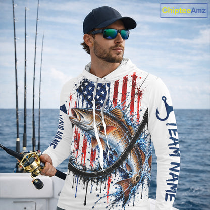 Custom Redfish Fishing Shirt Splatter US Flag Marlin Fishing Long Sleeve Performance Fishing Jersey NYN4878