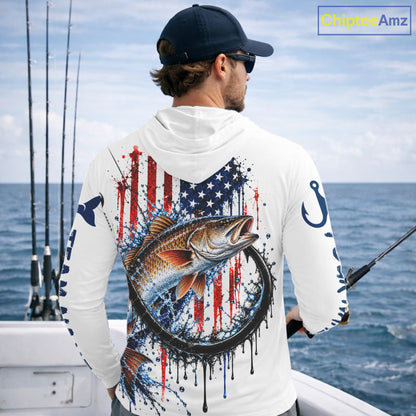 Custom Redfish Fishing Shirt Splatter US Flag Marlin Fishing Long Sleeve Performance Fishing Jersey NYN4878