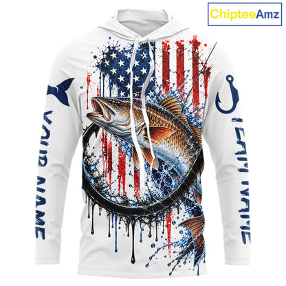 Custom Redfish Fishing Shirt Splatter US Flag Marlin Fishing Long Sleeve Performance Fishing Jersey NYN4878