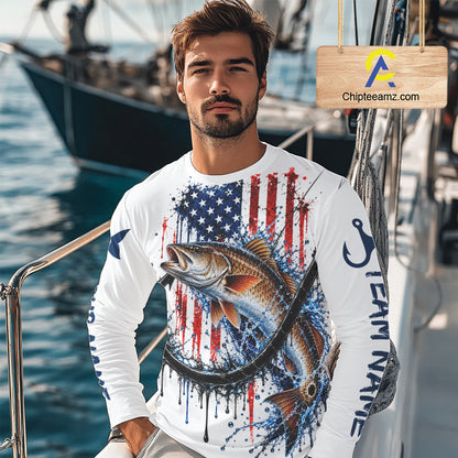Custom Redfish Fishing Shirt Splatter US Flag Marlin Fishing Long Sleeve Performance Fishing Jersey NYN4878