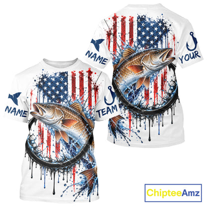Custom Redfish Fishing Shirt Splatter US Flag Marlin Fishing Long Sleeve Performance Fishing Jersey NYN4878