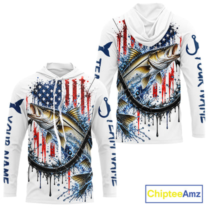 Custom Snook Fishing Shirt Splatter US Flag Marlin Fishing Long Sleeve Performance Fishing Jersey NYN4879