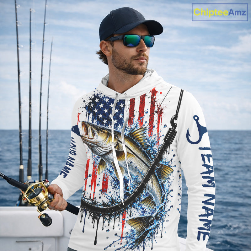 Custom Snook Fishing Shirt Splatter US Flag Marlin Fishing Long Sleeve Performance Fishing Jersey NYN4879