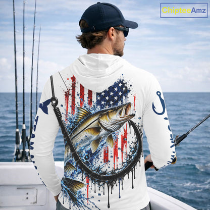 Custom Snook Fishing Shirt Splatter US Flag Marlin Fishing Long Sleeve Performance Fishing Jersey NYN4879