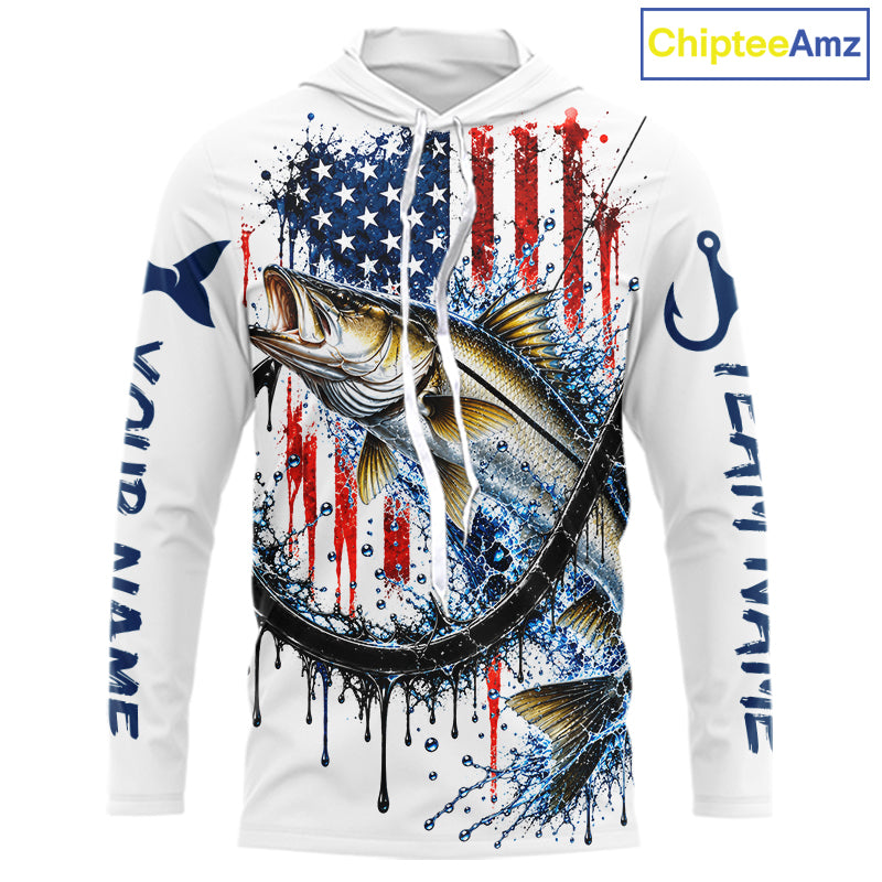 Custom Snook Fishing Shirt Splatter US Flag Marlin Fishing Long Sleeve Performance Fishing Jersey NYN4879
