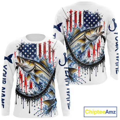 Custom Snook Fishing Shirt Splatter US Flag Marlin Fishing Long Sleeve Performance Fishing Jersey NYN4879