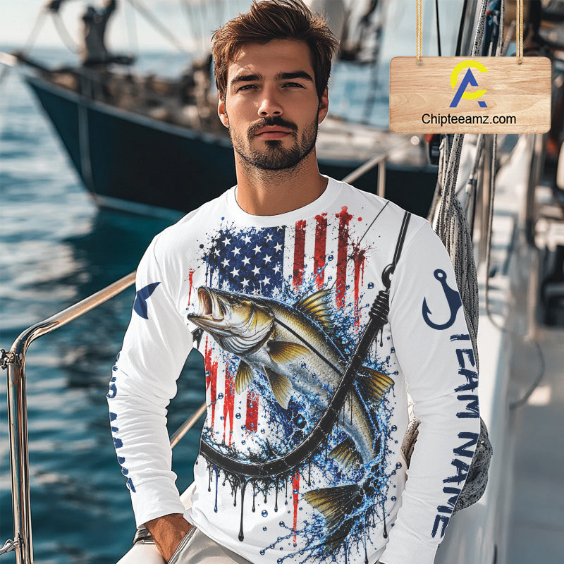 Custom Snook Fishing Shirt Splatter US Flag Marlin Fishing Long Sleeve Performance Fishing Jersey NYN4879