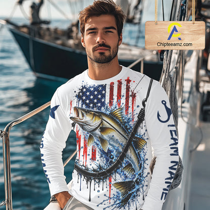 Custom Snook Fishing Shirt Splatter US Flag Marlin Fishing Long Sleeve Performance Fishing Jersey NYN4879