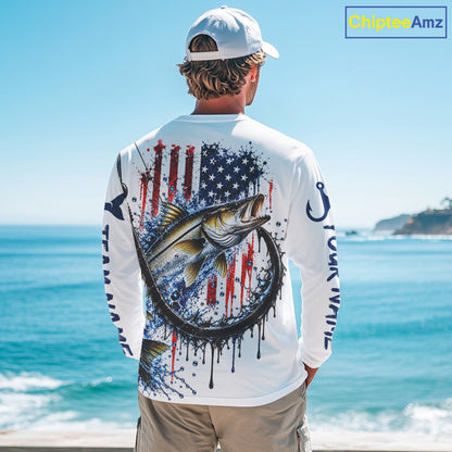 Custom Snook Fishing Shirt Splatter US Flag Marlin Fishing Long Sleeve Performance Fishing Jersey NYN4879