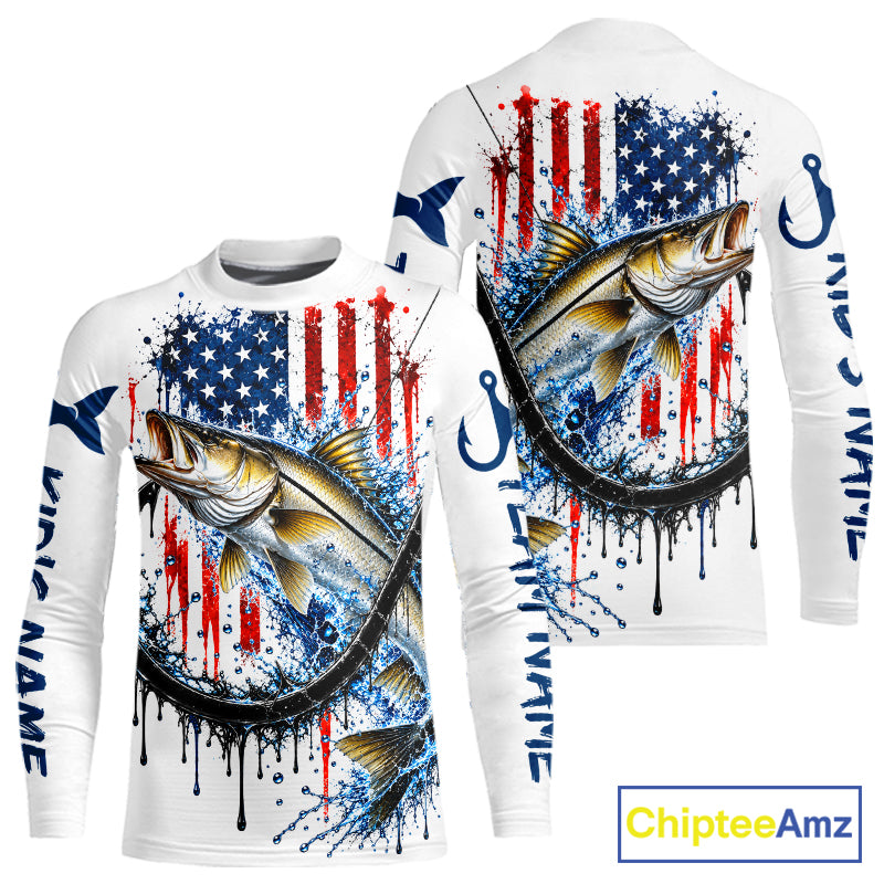 Custom Snook Fishing Shirt Splatter US Flag Marlin Fishing Long Sleeve Performance Fishing Jersey NYN4879