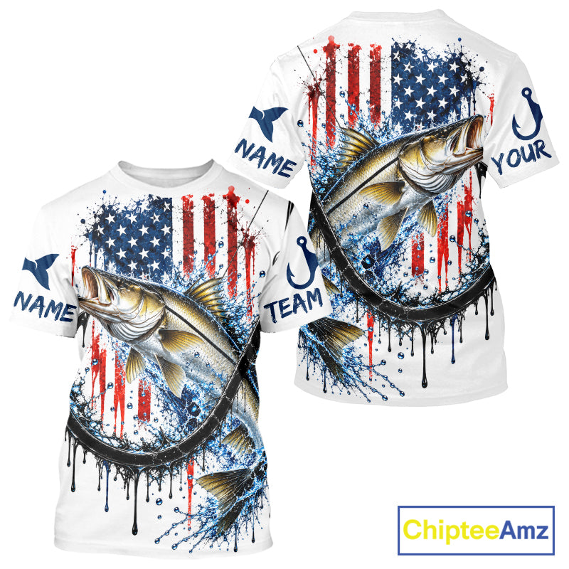 Custom Snook Fishing Shirt Splatter US Flag Marlin Fishing Long Sleeve Performance Fishing Jersey NYN4879
