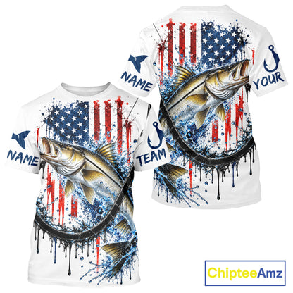 Custom Snook Fishing Shirt Splatter US Flag Marlin Fishing Long Sleeve Performance Fishing Jersey NYN4879