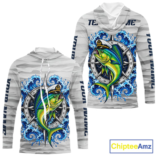 Mahi Mahi Fishing Team Shirt Custom Captain Mahi Mahi Compass Long Sleeve Camo Fishing Shirt NYN4883