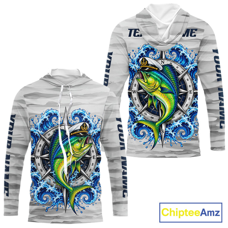 Mahi Mahi Fishing Team Shirt Custom Captain Mahi Mahi Compass Long Sleeve Camo Fishing Shirt NYN4883