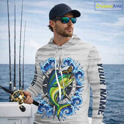 Mahi Mahi Fishing Team Shirt Custom Captain Mahi Mahi Compass Long Sleeve Camo Fishing Shirt NYN4883
