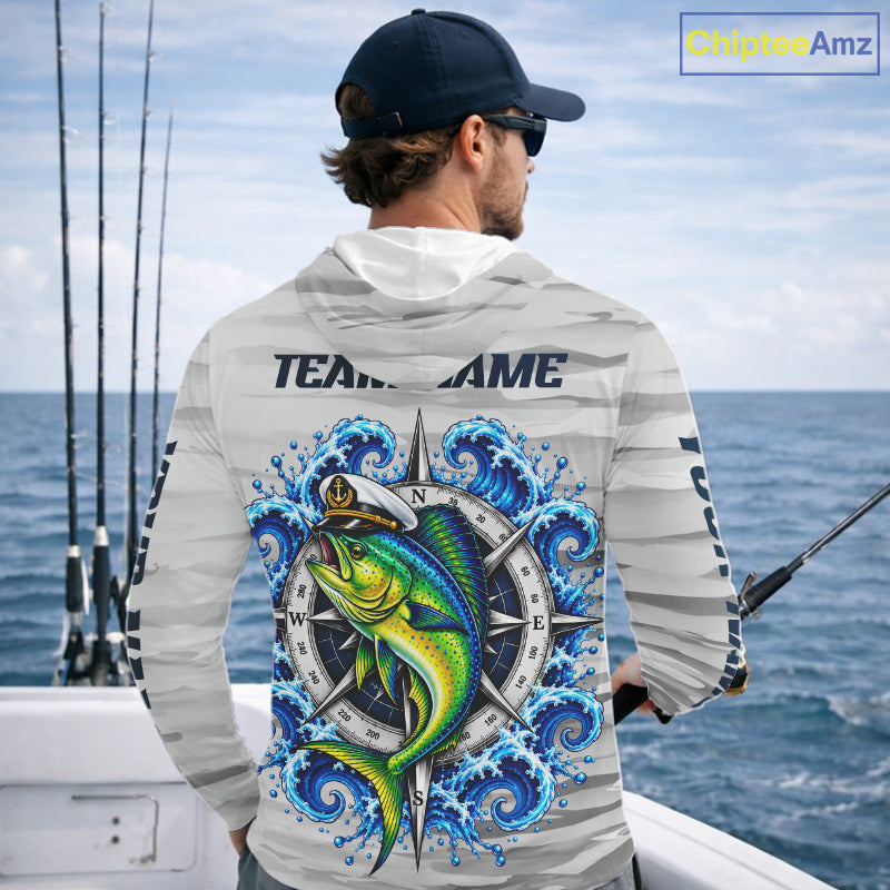 Mahi Mahi Fishing Team Shirt Custom Captain Mahi Mahi Compass Long Sleeve Camo Fishing Shirt NYN4883