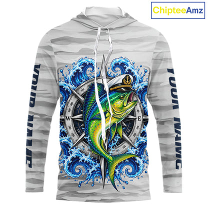 Mahi Mahi Fishing Team Shirt Custom Captain Mahi Mahi Compass Long Sleeve Camo Fishing Shirt NYN4883