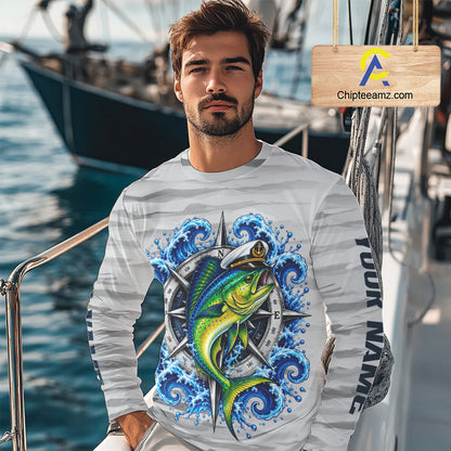 Mahi Mahi Fishing Team Shirt Custom Captain Mahi Mahi Compass Long Sleeve Camo Fishing Shirt NYN4883