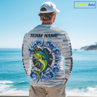 Mahi Mahi Fishing Team Shirt Custom Captain Mahi Mahi Compass Long Sleeve Camo Fishing Shirt NYN4883