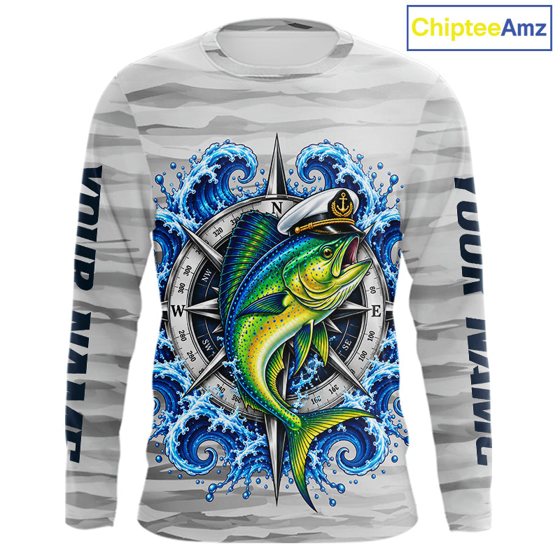 Mahi Mahi Fishing Team Shirt Custom Captain Mahi Mahi Compass Long Sleeve Camo Fishing Shirt NYN4883
