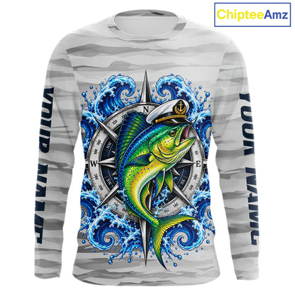Mahi Mahi Fishing Team Shirt Custom Captain Mahi Mahi Compass Long Sleeve Camo Fishing Shirt NYN4883