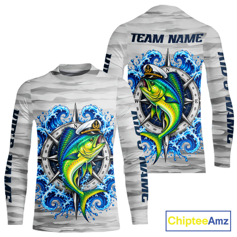 Mahi Mahi Fishing Team Shirt Custom Captain Mahi Mahi Compass Long Sleeve Camo Fishing Shirt NYN4883