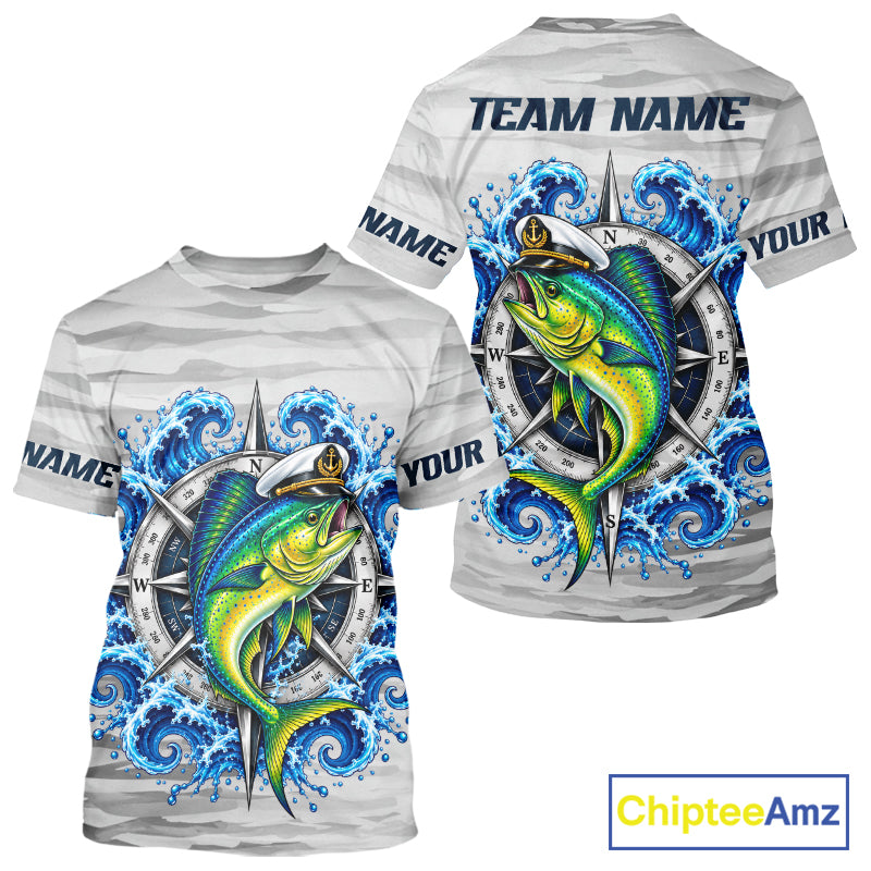 Mahi Mahi Fishing Team Shirt Custom Captain Mahi Mahi Compass Long Sleeve Camo Fishing Shirt NYN4883