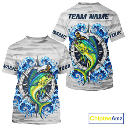 Mahi Mahi Fishing Team Shirt Custom Captain Mahi Mahi Compass Long Sleeve Camo Fishing Shirt NYN4883
