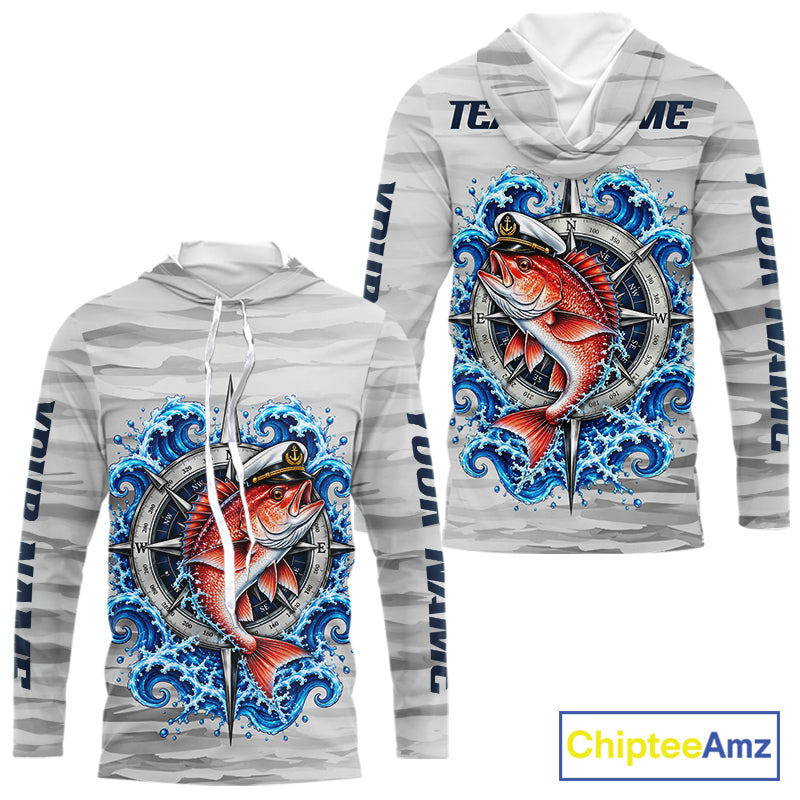 Snapper Fishing Team Shirt Custom Captain Snapper Compass Long Sleeve Camo Fishing Shirt NYN4884