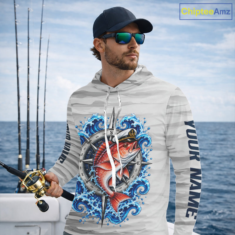 Snapper Fishing Team Shirt Custom Captain Snapper Compass Long Sleeve Camo Fishing Shirt NYN4884